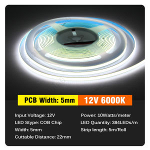 5mm COB LED Strip DC12V 384led/m 5m/roll Multicolor Flexible Red Blue Pink Green White Light Warm White RGB LED Light Bar for Decor Lighting Super Bright Neon LED Strip Light