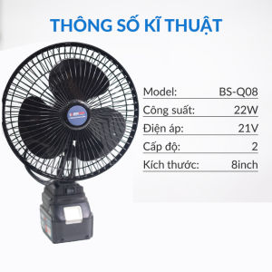 Quạt Chạy Pin 8 Inch - quạt cầm tay Quạt Tích Điện lồng sắt dùng chân pin phổ thông Makita siêu khỏe