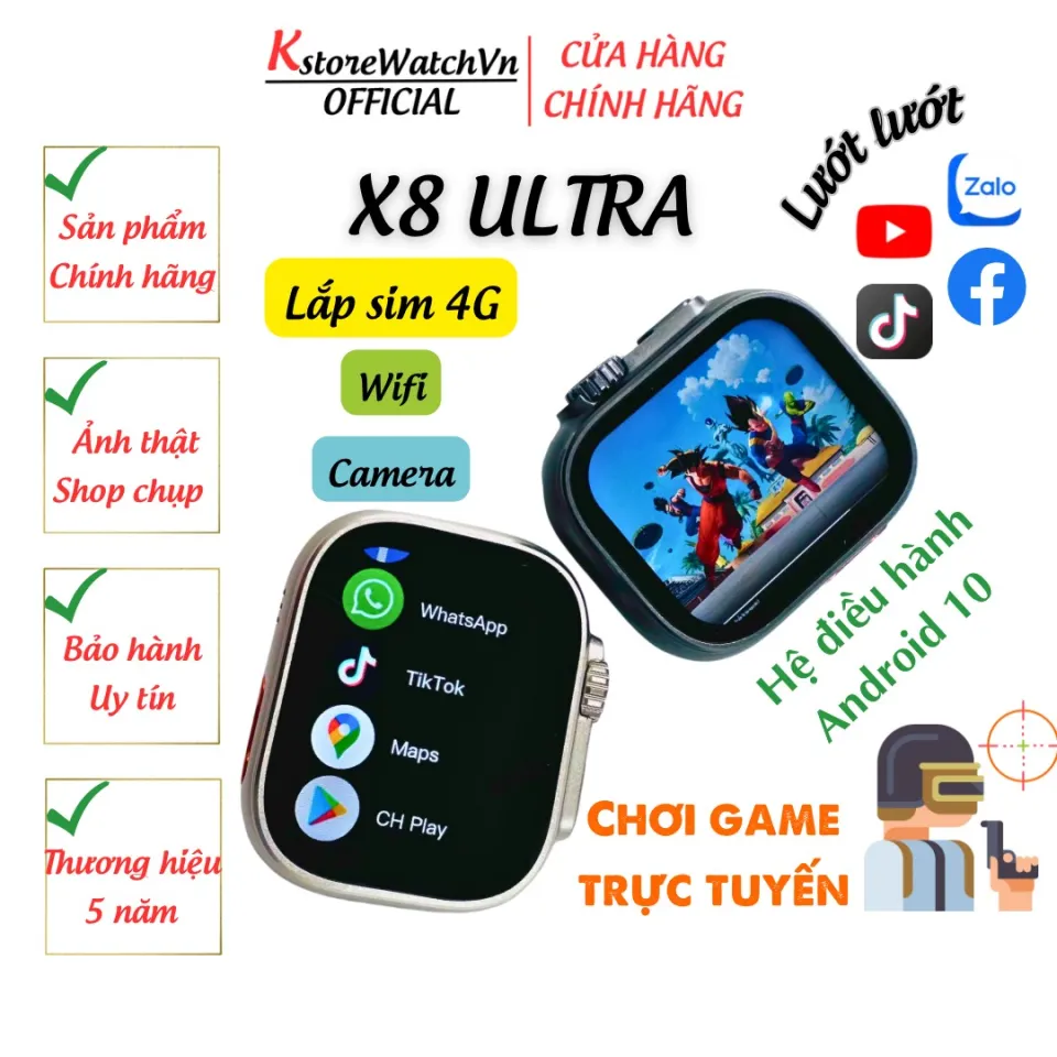 Đồng Hồ Thông Minh X8 Ultra Bản Nâng Cấp Của S8 Ultra Lắp Sim 4G Nghe Gọi  Lướt Zalo FB TikTok Chơi Game KstoreWatchVn