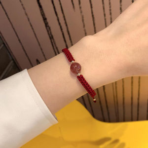 [haoh] New Obsidian Lucky Beads Strawberry Bracelet Womens Woven Couple Bracelet Gift