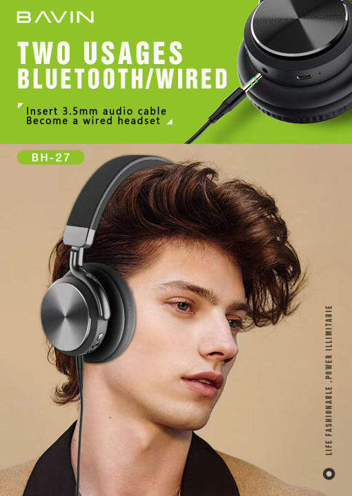 BAVIN BH-27 Wireless Bluetooth Headphone Bass Hi-Fi Stereo Over-ear ...