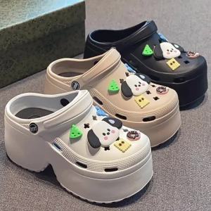 [Free Shipping] New In Stock WomenS Summer Outdoor Versatile Thick-Soled Soft-Soled 9Cm Height-Increasing Perforated Slippers