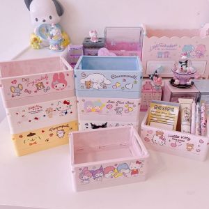 กล่องเก็บของ แบบพับได้ ลายการ์ตูนอนิเมะ Kawaii Kuromi Melody Cinnamoroll Pom Pom Purin ขนาด 17 ซม. วางซ้อนกันได้ เหมาะสำหรับของขวัญ