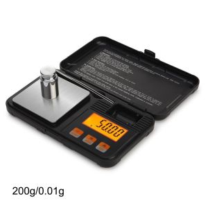 Digital Scale Gram 200g/0.01g Weighing Scale LCD Backlit Display Calibration Weight Included - Black