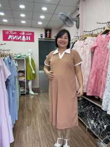 Đầm bầu thun gân bigsize 95kg co dãn thoải mái dáng suông lên gọn dài qua gối có túi bên sườn phù hợp đi làm đi chơi nhà