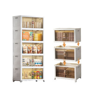 Stackable Folding Cabinet / Thickened Storage Cabinet / Home Organizer / Double Door Storage Box with Wheels Local Stock