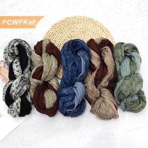 【PCWFKef】 Mới Khăn Bông Gai Dầu Gradient Màu Xanh Retro Đa Năng In Của Phụ Nữ Dài Gấp Khăn Choàng Mềm Thời Trang Xu Hướng 180x90cm