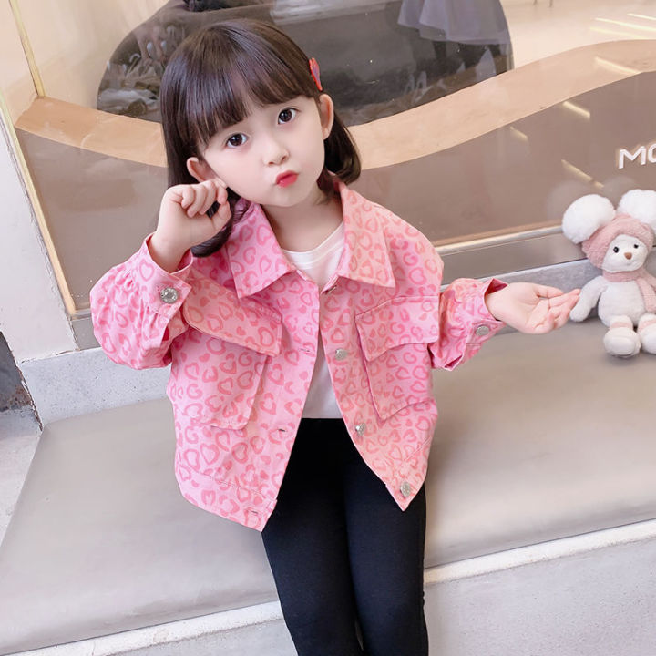 Autumn Fashion Baby Girls Jeans Jacket Spring Long Sleeve Pocket Denim  Jacket Coat 3-8Y Children Street Wear Clothes