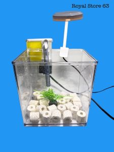 Combo Bể Cá Mini Mica Gồm (Bể Lọc Đèn Phụ Kiện Trang Trí) ( D15cm x R15cm x C12cm)