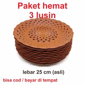 3 lusin Paket hemat Piring anyaman rotan Plastik 36 PCS / piring plastik / piring anyam