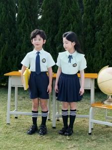 School Uniform for Primary and Secondary School Students Suit Summer Sports Meeting Childrens Preppy Style Kindergarten Suit Summer Business Attire Two-Piece Suit