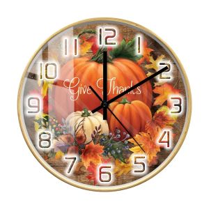 Sacesr Give Thanks Blessed Wall Clock Modern Design Fall Sign Pumkin Farmhouse Autumn Home Decor Wall Watch Thanksgiving Day Gift Idea R6P8Q