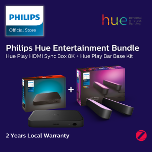 Philips Hue Entertainment Bundle (Philips Hue Play HDMI Sync Box 8K + Philips Hue Play Bar Double Pack) Hue Bridge and Hue Coloured Lights Required