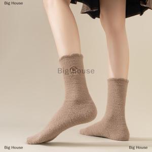 [COD] Big House ถุงเท้ายาวครึ่งน่องลายมิงค์มีขนแสนสบายสำหรับผู้หญิงถุงเท้าให้ความอบอ่นนุ่มฟูสำหรับใส่นอนในบ้านและฤดูใบไม้ร่วงฤดูหนาว1 5คู่