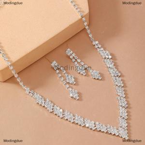 [COD] Modingdue 2Pcs Simple Geometric Zircon Necklace Earrings Kit For Women Wedding Bride Jewelry Set Accessories Gift