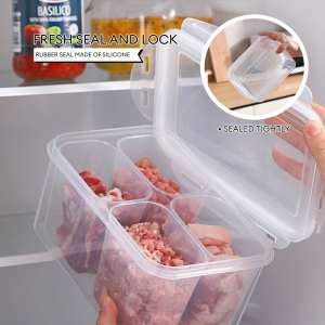 4 in 1 Removable Airtight Lid  Compartment Fridge Organizer Food Storage Container Meat Fruit Veggie Keeper