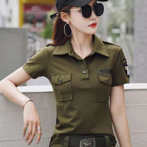 Áo Thun Ngắn Tay Họa Tiết Rằn Ri   Quần Short Denim Phong Cách Quân Đội Cho Nữ#X0604