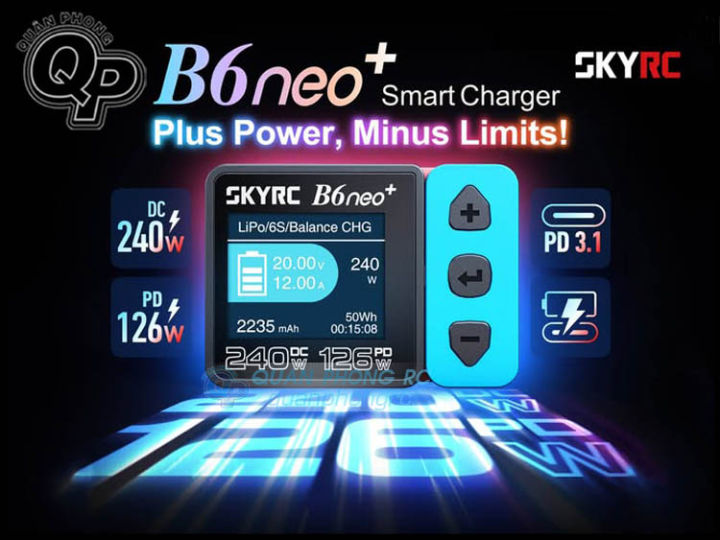 SKYRC B6 Neo+ Cargador Inteligente 240W USB-C PD | Balanceador Para Lipo 1-6S Y NiMH | Ultraportátil 70x50x31mm | Ideal Para RC Y Airsoft
