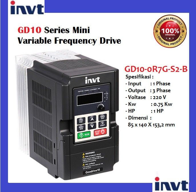 INVERTER INVT 0.75KW 1HP 1PHASE 220V VARIABLE FREQUENCY DRIVE ...