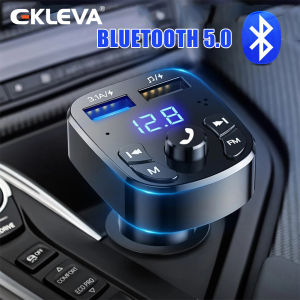 EKLEVA Car Hands-free Bluetooth-compaitable 5.0 FM Transmitter Car Kit MP3 Modulator Player Handsfree Audio Receiver 2 USB Fast Charger