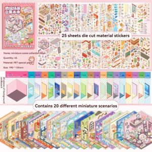 UNDERGR 20in1 Landscape Sticker Book Cartoon DIY Miniature Scene Scrapbook Kit Durable Cute Cabin Scene Decorative Decals Birthday Gift