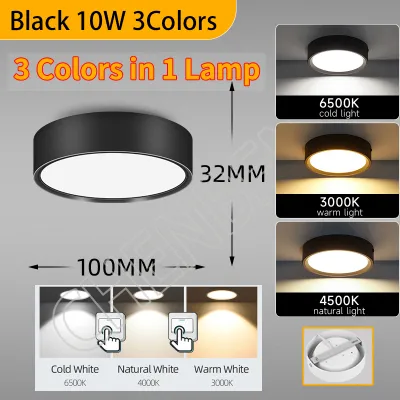 CHENBEN 3 Colors Led Downlight Round Ceiling Lamp Pin Lights Led for Ceiling 5/10/15/25W Mini Spotlight 220V Surface Mounted Tricolor Downlights for Living Room Bedroom Kitchen Corridor Indoor Lighting
