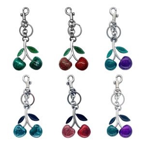 Sparkling 3D Cherry Charm Keychain Accessory Fashionable Shape Key Rings Portable Bag Decoration for Women