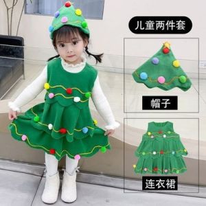DSF Studio Christmas Kids Clothing Boys and Girls Performance Clothing Kindergarten Dress Green Christmas Tree Santa Thick