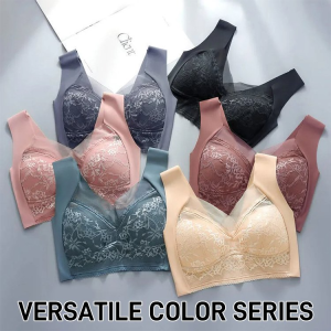 Comfortable nonmarking bra Vest female thin section ice lace bra gathered fixed cup bra female