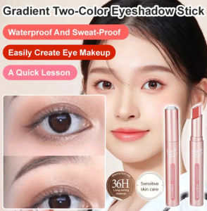✨Gradient Two-Color Lazy Eye Shadow Stick Natural Pearlescent Shimmer Eyeshadow Stick Glitter Eyeshadow Palette Waterproof And Sweatproof Eye Makeup Earth-toned under-eye concealer eyeshadow stick for Beginner