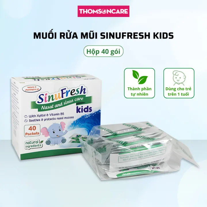 Muối rửa mũi cho bé từ 1 tuổi Sinufresh Kids hộp 40 gói muối biển, làm sạch mũi xoang
