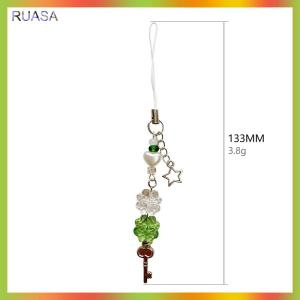 RUASA Ngọt Ngào Bốn Lá Clovers Đính Cườm Điện Thoại Quyến Rũ Cho Phụ Nữ Cô Gái Dễ Thương Tinh Tế Keychain Mặt Dây Chuyền Điện Thoại Thời Trang Dây Buộc Quà Tặng