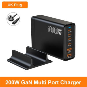 200W USB Charger Station GaN USB Charge Hub 6 Port Fast Charging Station PD 100W Wall Charger for Laptop Tablet Mobile Phone