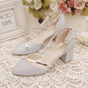 [Free Shipping] Spring New Style WomenS One-Strap Closed-Toe Sandals Korean Version Chunky High Heels Pointed Toe Hollow Design Comfortable For Women