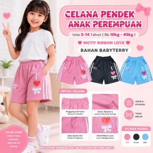 Celana Pendek Anak Perempuan Harian Umur 3-14 Tahun Motif Bordir Karakter VeryLand