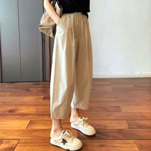Fashion womens casual pants stretch waist design cotton and linen fabric quality womens pants