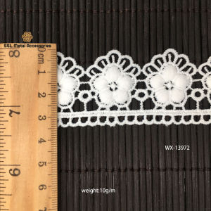 Dây ruy băng bằng vải chỉ trắng họa tiết hình bông hoa màu trắng dùng trang trí váy áo WX-13972 35mm (/meter)