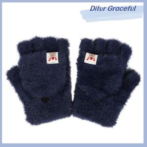 Ditur Winter Women Half-finger Flip-top Gloves Student Cute Girl Cartoon Warm Comfortable Soft Stylish Thick Knitting Mittens