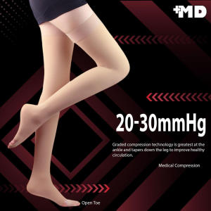 +MD Thigh High Compression Stockings Open-Toe 20-30mmHg Firm Support Socks for Varicose Vein Swollen legs