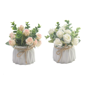 Artificial Potted Flowers in Vase for Elegant Desktop Decoration Home or Office Faux Rose Flower Potted Bonsais