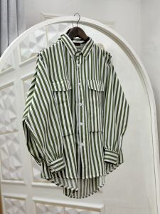 Aidi - Kemeja Wanita Oversize - Blouse Salur Wanita Double Pocked - Kemeja Salur Kekinian - Outfit Viral Wanita - Kemeja Korean Style