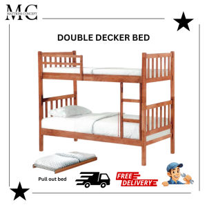 【LOCAL SELLER】CHERRY WOODEN DOUBLE DECKER BED SINGLE ( FREE DELIVERY & INSTALLATION)
