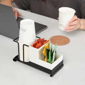 SWEET ของใช้ในครัวเรือน ที่วางแก้วกระดาษ โลหะสำหรับตกแต่ง ประหยัดพื้นที่ ตัวจัดระเบียบสถานีกาแฟ อเนกประสงค์อเนกประสงค์ แบบ3 in 1 เครื่องจ่ายถ้วยกาแฟ เดสก์ท็อป