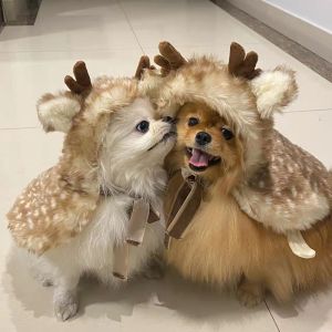 Christmas Pet Clothing Elk Cape Cloak Warm Dog Cat Clothes Transformed Hats Decorative Items新款圣诞宠物服饰麋鹿斗篷披风保暖狗狗猫咪衣服变身帽子装饰用品