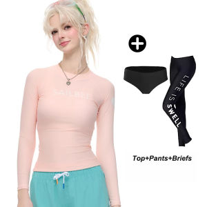 SURFBAR  Womens Long Sleeved Swimsuit Diving Suit UV Sun Conservative Thin Surfer Suit Quick Dry Hot Spring Snorkeling Swimsuit Swimwear Set