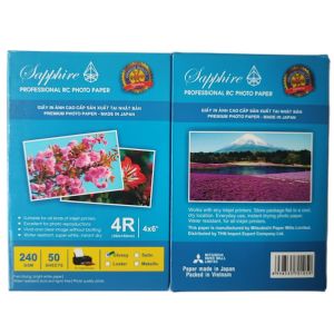 Giấy in ảnh Sapphire RC Glossy (Bóng) 10x15 240gsm (4R) (50 tờ/xấp) - Chính hãng Nhật Bản giấy in ảnh 1 mặt dùng cho máy in phun