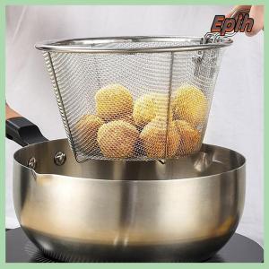 [Epih] French Chip Frying Strainer Basket Stainless Steel Deep Fry Basket Kitchen Round Fryer Wire Mesh With Handle Wire Colander Nets