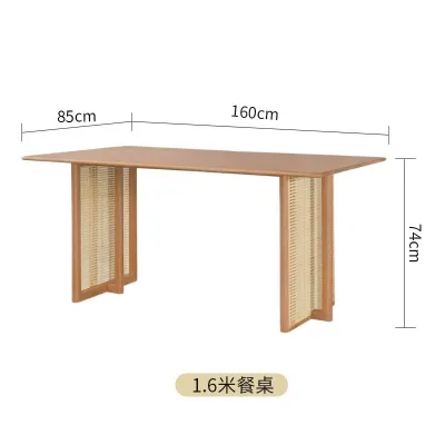 Nordic dining table household log dining table and chair combination rattan round table modern minimalist homestay Japanese solid wood table