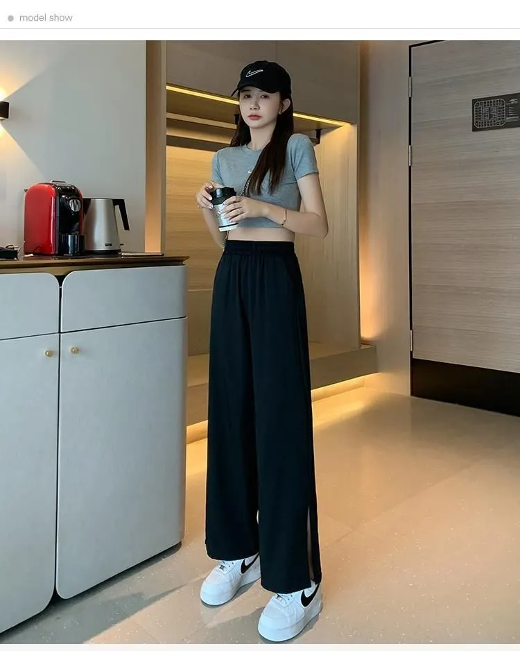 Wide Leg Pants Soft Comfort Casual Korean Style High Waisted Trousers