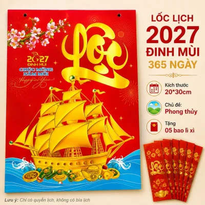 Lịch xé 365 ngày 2027 kích thước 20*30cm chủ đề phong thủy dùng gắn bìa lịch thay thế lốc năm cũ